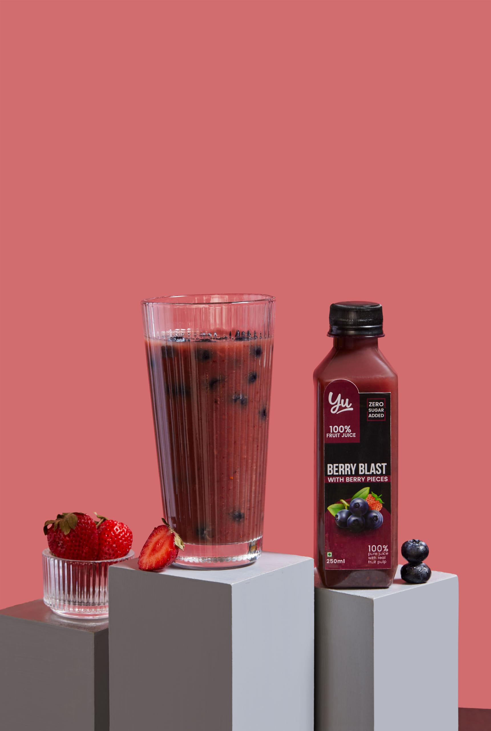 Yu Foodlabs 100% Natural Berry Blast Juice with Blueberry Pieces - No Added Sugar, Zero Preservatives - Healthy Beverage for Kids & Adults - Pack of 3 (750ml Total) - Perfect for Breakfast, Lunch Boxes & On-the-Go Hydration