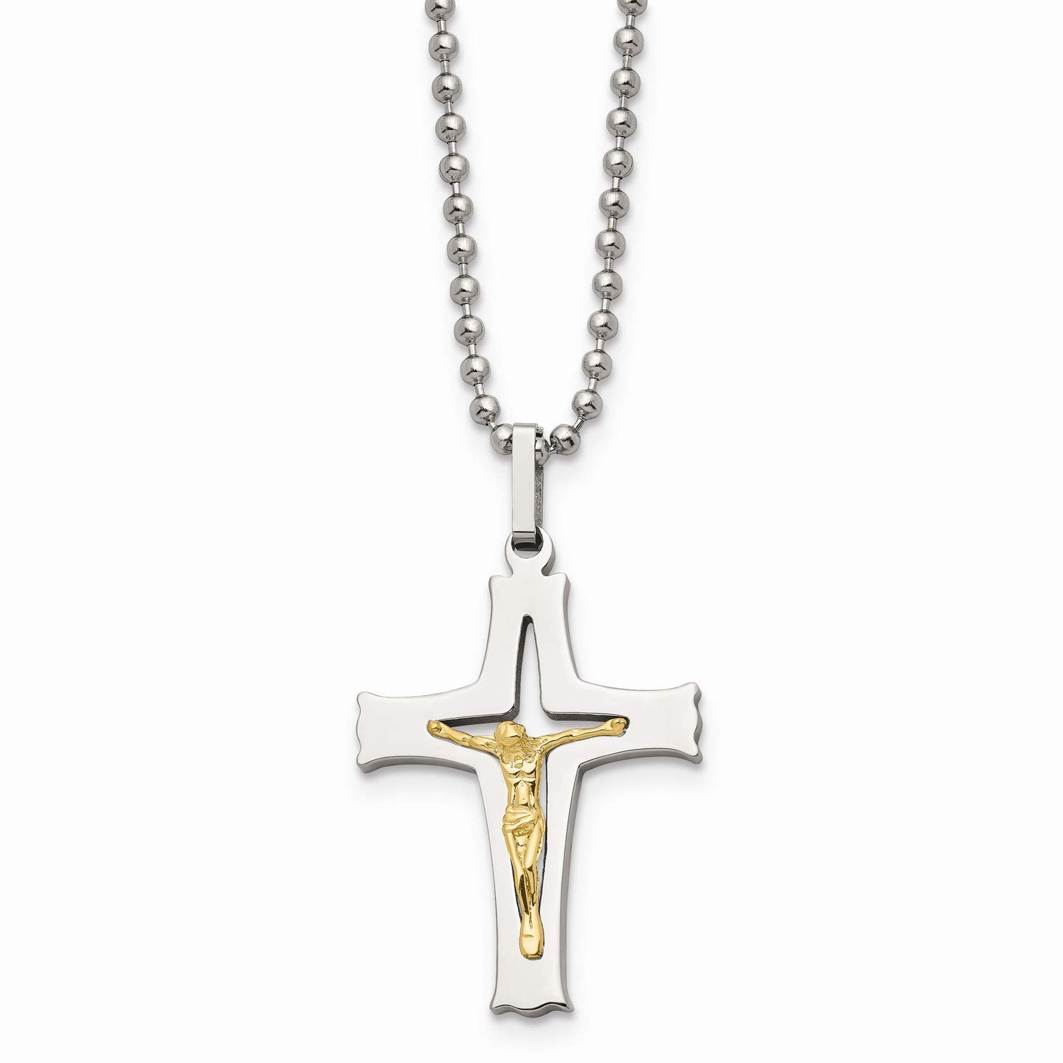 Stainless Steel Cross Pendant Necklace for Women & Men - 32mm x 21mm Religious Jewelry - Perfect for Church, Gifts & Everyday Wear