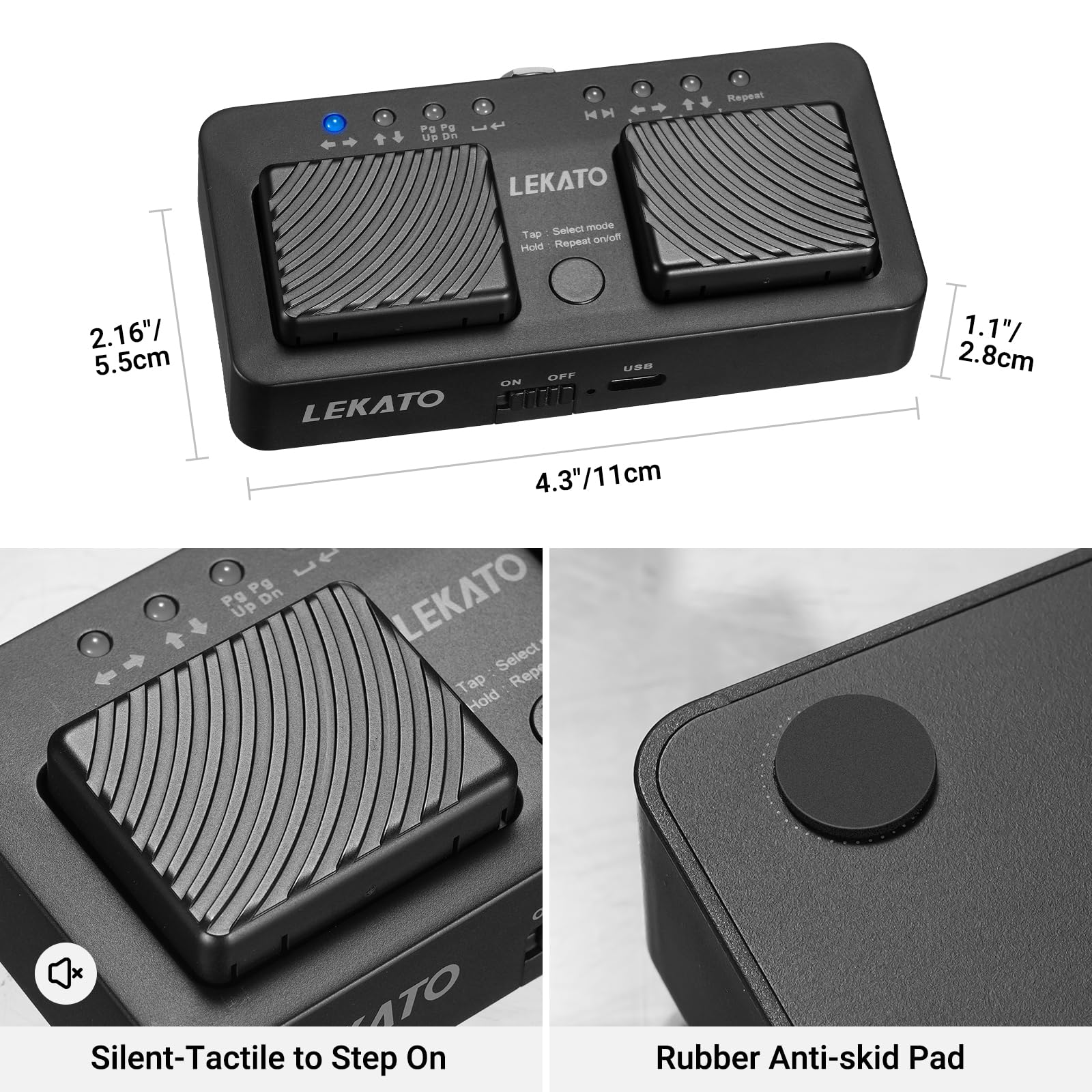 LEKATO Wireless Page Turner - Bluetooth Foot Pedal for Tablets, iPads & Phones | Rechargeable, Hands-Free Music Page Turner | Portable for Reading, Presentations & Music Performances