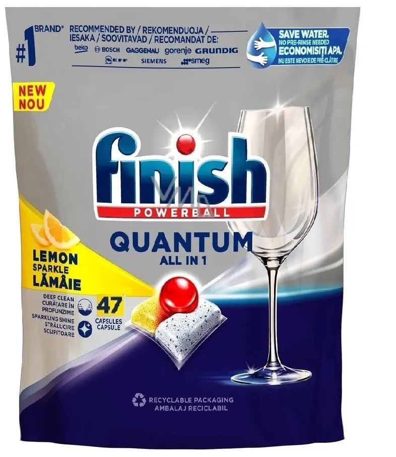 Finish Quantum Dishwasher Detergent Tablets, 47 Count - Lemon Scented for Sparkling Clean Dishes - Perfect for Daily Dishwashing & Tough Stains