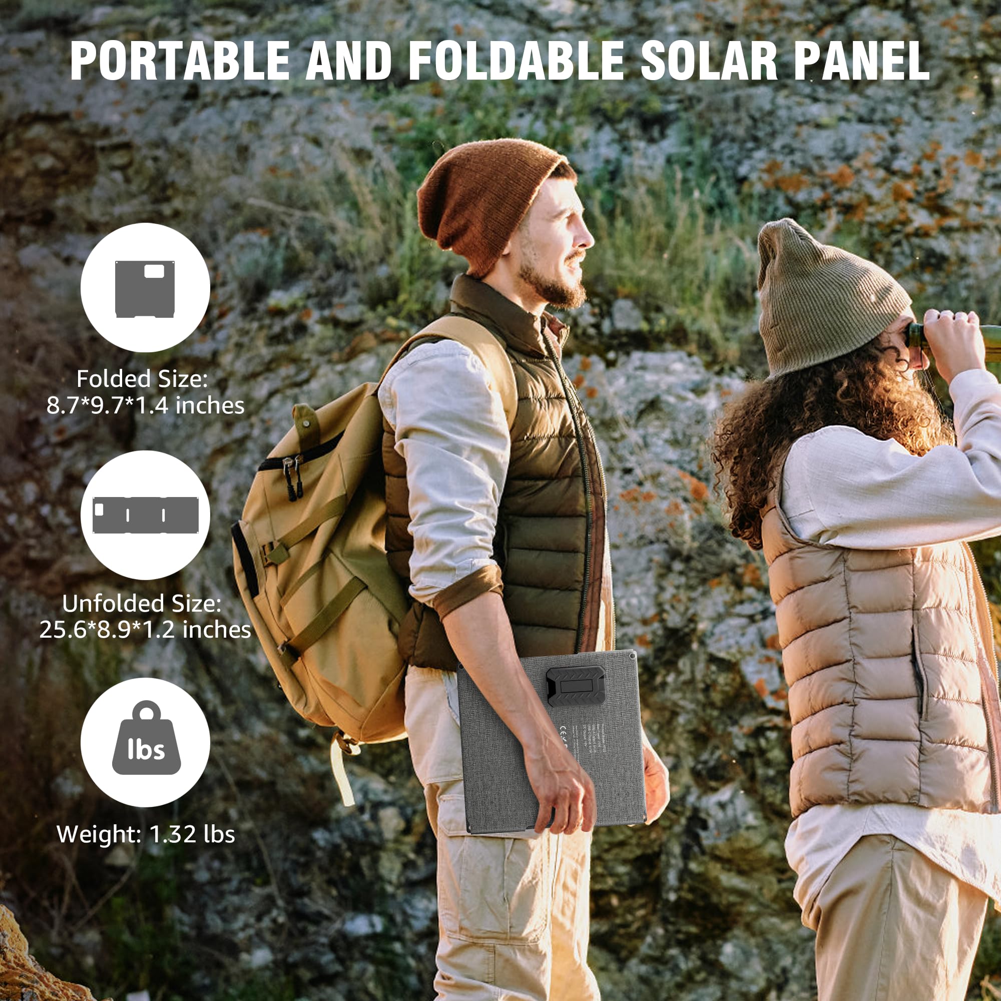 120W Portable Power Station with Solar Panel - 22W Foldable Solar Charger with DC/USB A/USB C Outputs for Camping, Home Backup, Van Life & Outdoor Adventures | Emergency Power Supply for RV Trips & Off-Grid Living