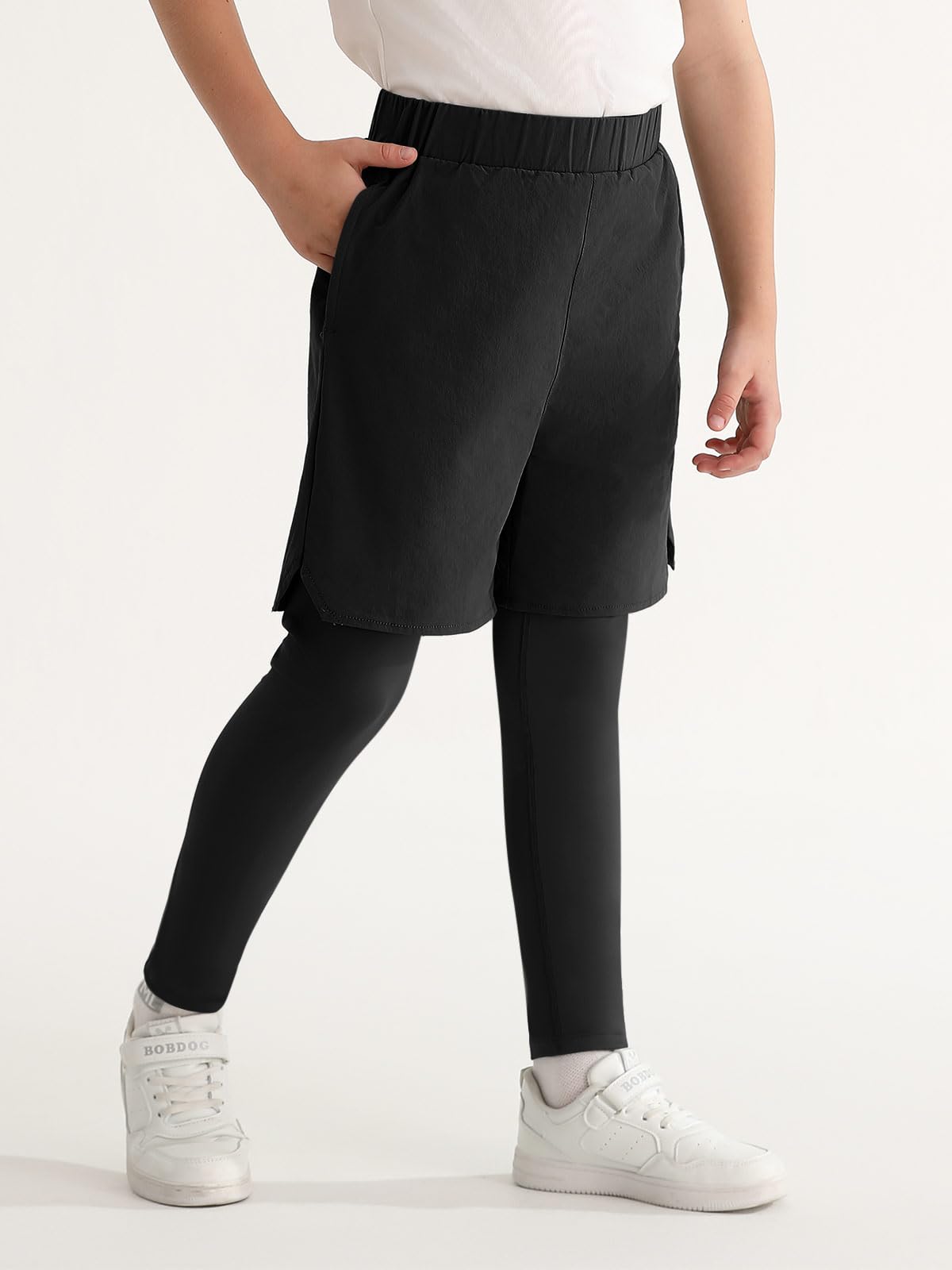 Haloumoning Boys 2-in-1 Athletic Leggings with Built-in Shorts & Pockets - Breathable Running Pants for Kids Ages 5-14 - Perfect for Sports, Gym Class & Outdoor Play