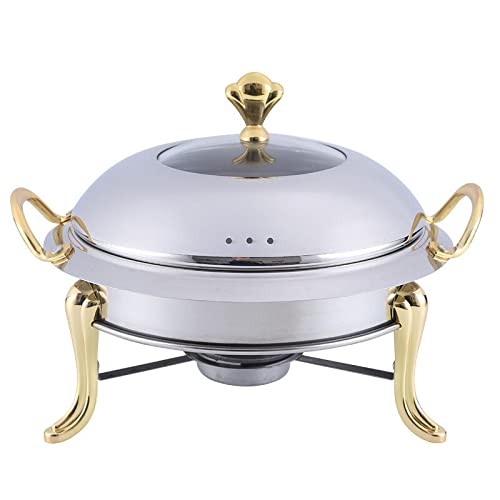 Premium Stainless Steel Stockpot Set - Mini Hot Pot with Tempered Glass Lid & Gold/Silver Holder - Buffet Chafing Dish, Food Warmer Tray, Shabu Hot Divider - Perfect for Home Cooking, Parties & Asian Hot Pot Dining