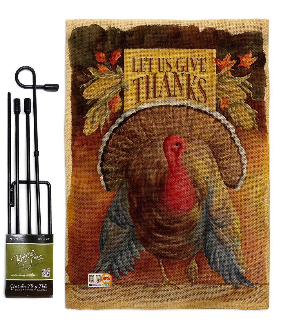Thanksgiving Garden Flag Set with Stand - Fall Turkey Pumpkin Decor for Yard & Home