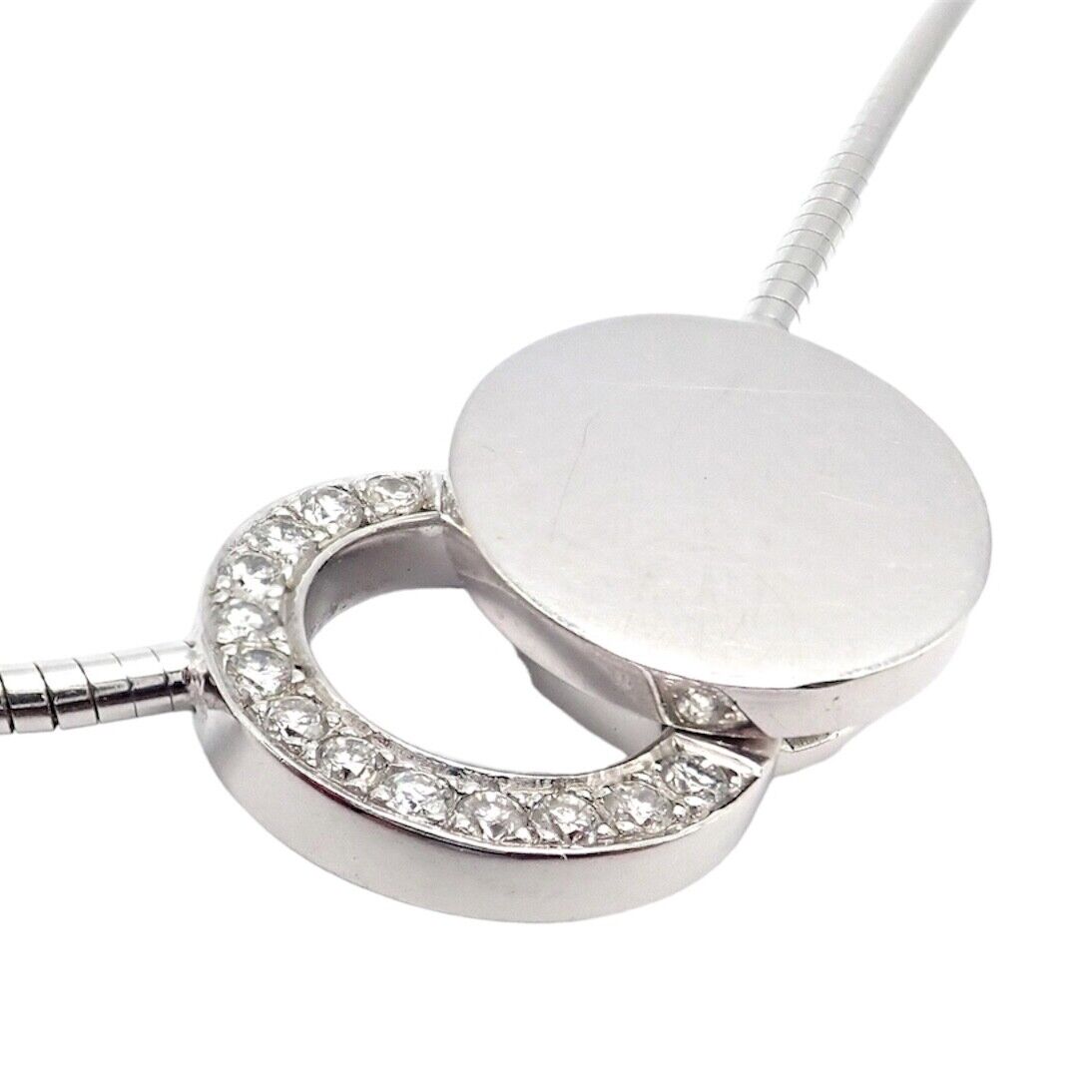 Authentic Dinh Van 18k White Gold Diamond Ombre De Lune Necklace - Luxury Modernist Jewelry for Women, Perfect for Evening Gala & Special Occasions