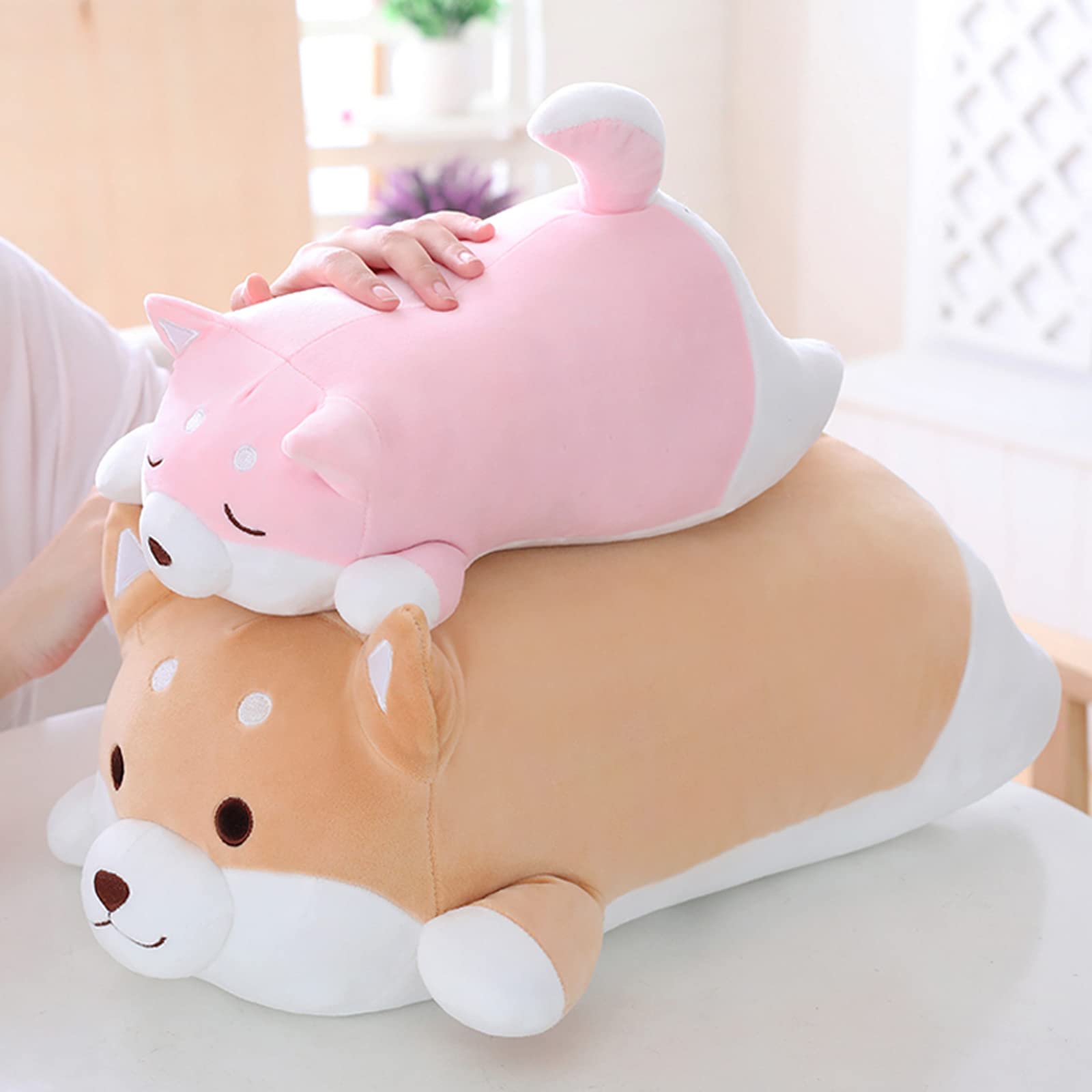 **Shiba Inu Dog Plush Pillow - Soft Corgi Stuffed Animal Toy, Cute Kawaii Doll Gift for Valentine's Day, Christmas, Birthday - Home Decor for Bed, Sofa, Chair (Pink Smiling Eye, 21.3 Inches) - Perfect for Kids' Rooms, Gifts & Cozy Home Decor**