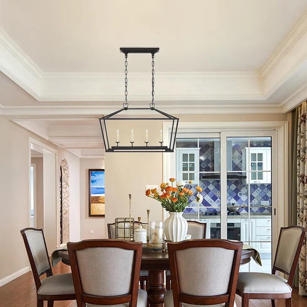 Modern Geometric Cage Candelabra Industrial Ceiling Light Fixture - Vintage Style Metal Pendant Lighting for Dining Room, Kitchen, or Living Room
