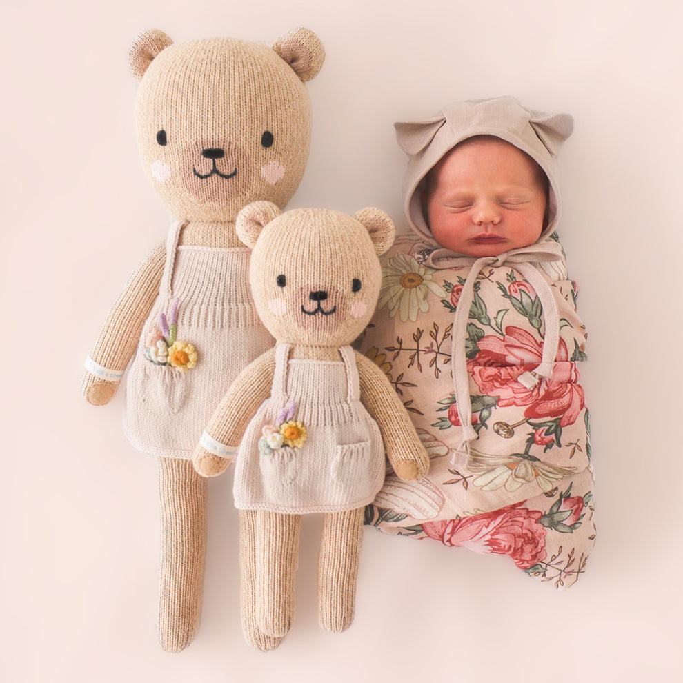 Cuddle + Kind Goldie the Honey Bear Handmade Knit Doll - Donates 10 Meals to Children in Need | Perfect Baby Shower Gift, Nursery Decor, and Kids' Cuddly Companion