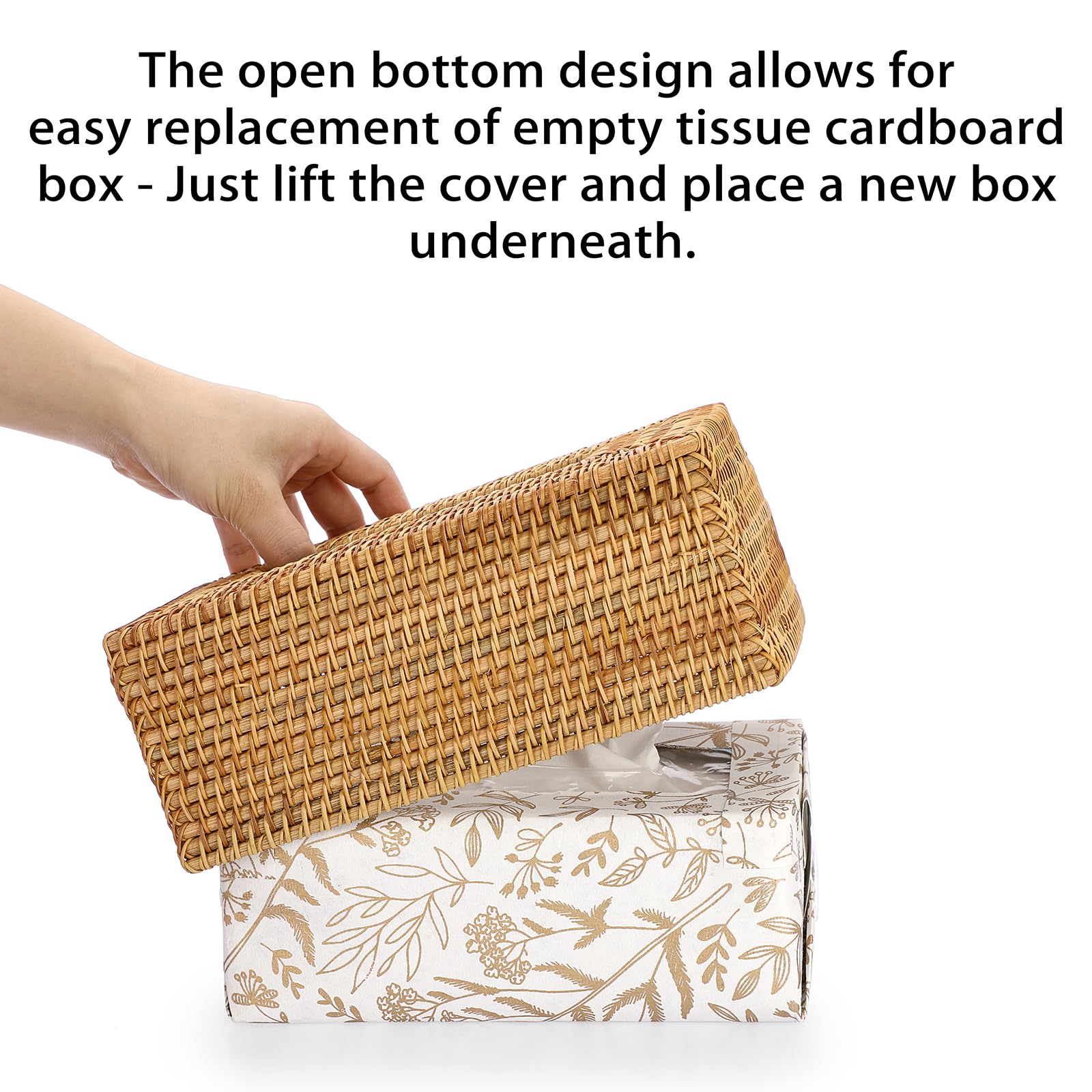 Rattan Tissue Box Cover - Decorative Wicker Rectangle Tissue Holder for Bathroom, Living Room, Kitchen & Office - Yellow | Perfect for Home Decor & Table Organization