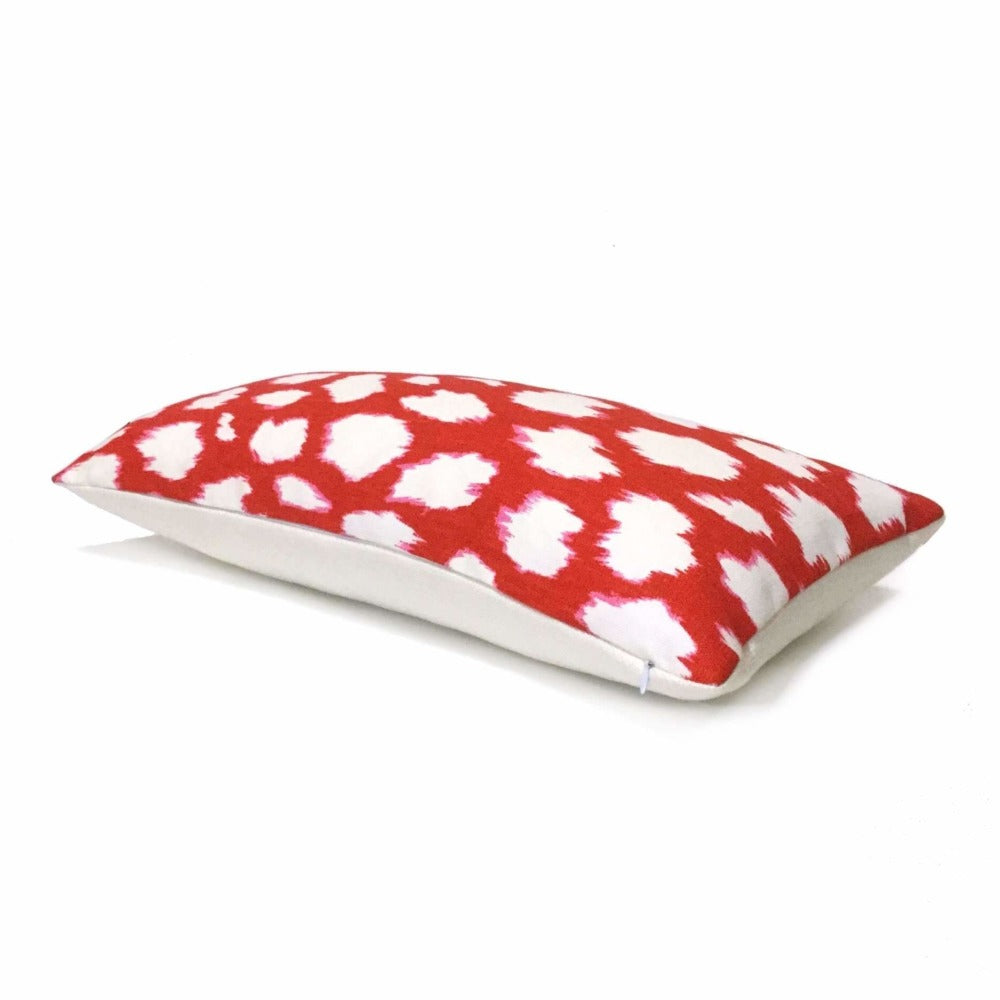Kravet Kate Spade Maraschino Red Leopard Print Modern Jungle Cat Spotted Linen Pillow Cover - Stylish Home Decor for Living Room, Bedroom & Sofa
