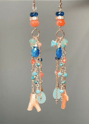 Rose Gold Gemstone Long Boho Dangle Earrings - Turquoise, Coral, Apatite & Aqua | Handmade Bohemian Jewelry for Women | Perfect for Festivals, Weddings & Everyday Wear