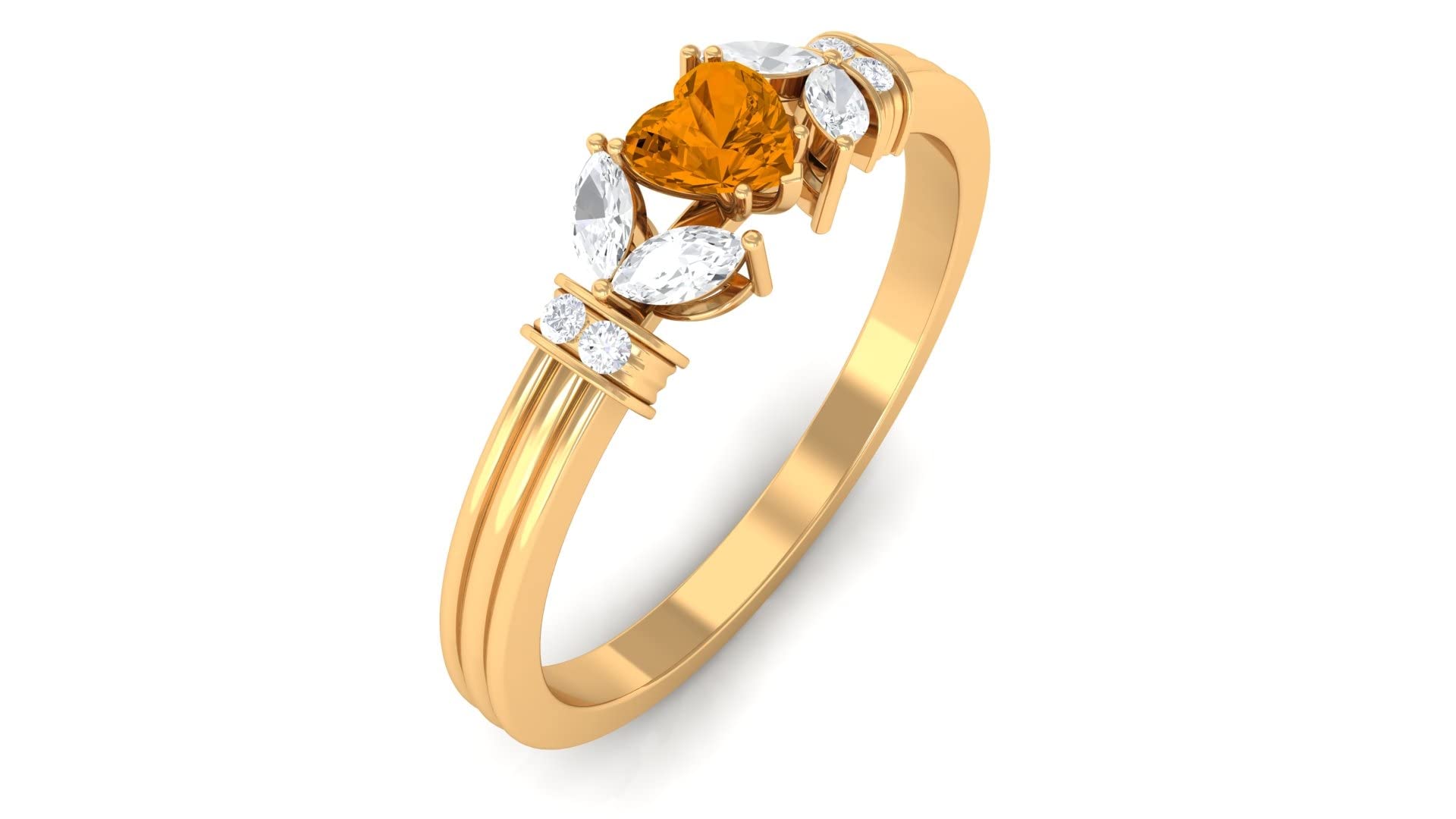 Genuine Citrine Promise Ring for Women - 4mm Heart-Shaped Citrine Solitaire with Diamond Accent in 14K Solid Gold | Perfect for Anniversaries, Engagements & Romantic Gifts