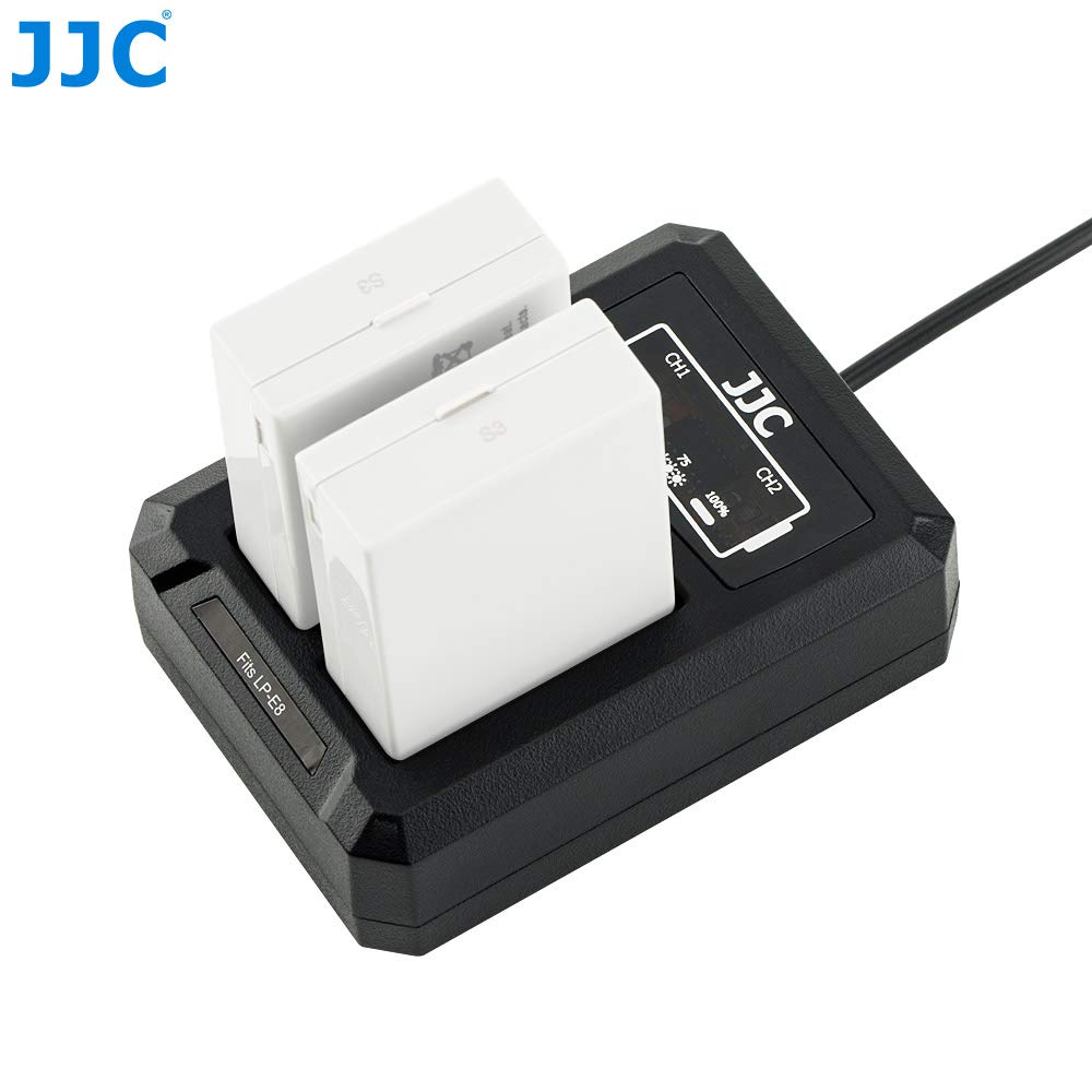 JJC USB Dual Battery Travel Charger for Canon LP-E8 LPE8 - Compatible with Canon EOS Rebel T5i T4i T3i T2i 700D 650D 600D 550D - Replacement for Canon LC-E8C Charger - Perfect for Travel, Photography & On-the-Go Charging