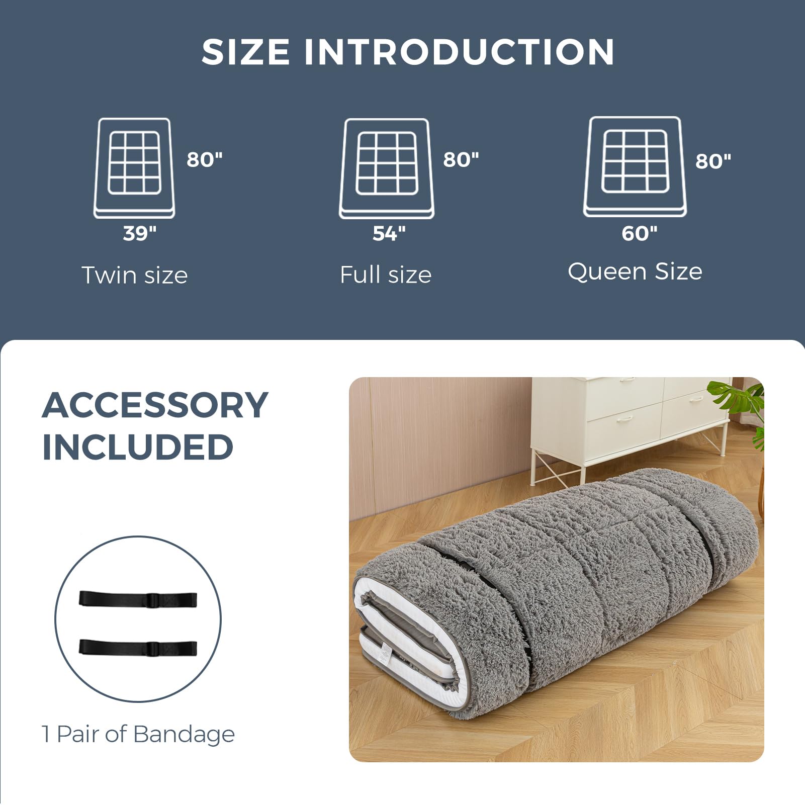 MAXYOYO 6-Inch Extra Thick Fluffy Floor Futon Mattress - Plush Square Quilted Mattress for Adults & Guests - Dark Grey - Perfect for Living Rooms, Guest Beds & Sleepovers