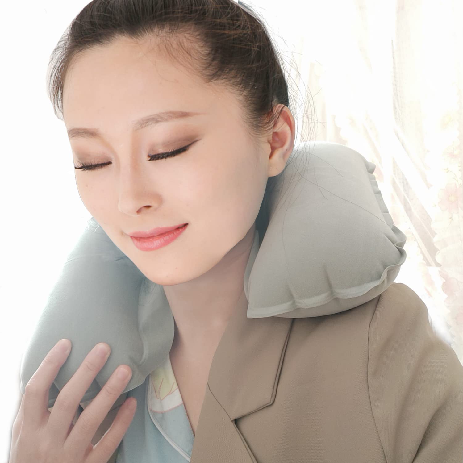 2 Pack U-Shaped Inflatable Travel Neck Pillow - Soft Flocked Fabric Air Pillow for Airplane, Car & Home Use - Compact Lightweight Neck Support for Head, Neck & Lumbar Pain Relief - Perfect for Long Flights, Road Trips & Office Naps