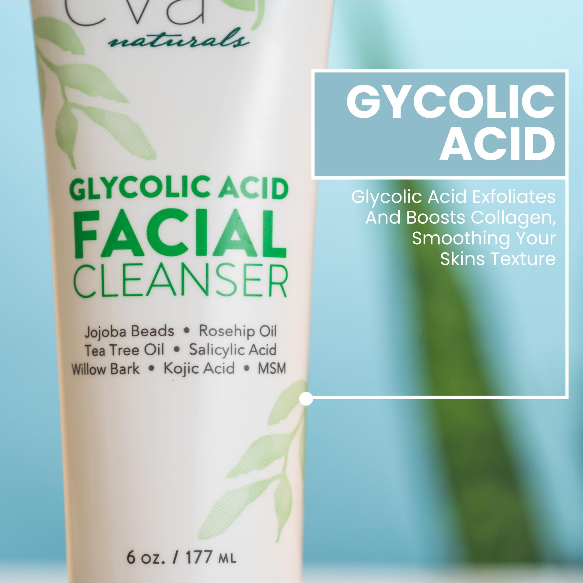Eva Naturals Glycolic Acid Face Wash - Exfoliating Cleanser for Wrinkles, Fine Lines, Blackheads & Acne - 6 Fl Oz - Gentle Daily Facial Cleanser for Brighter, Smoother Skin - Perfect for Morning & Night Skincare Routine