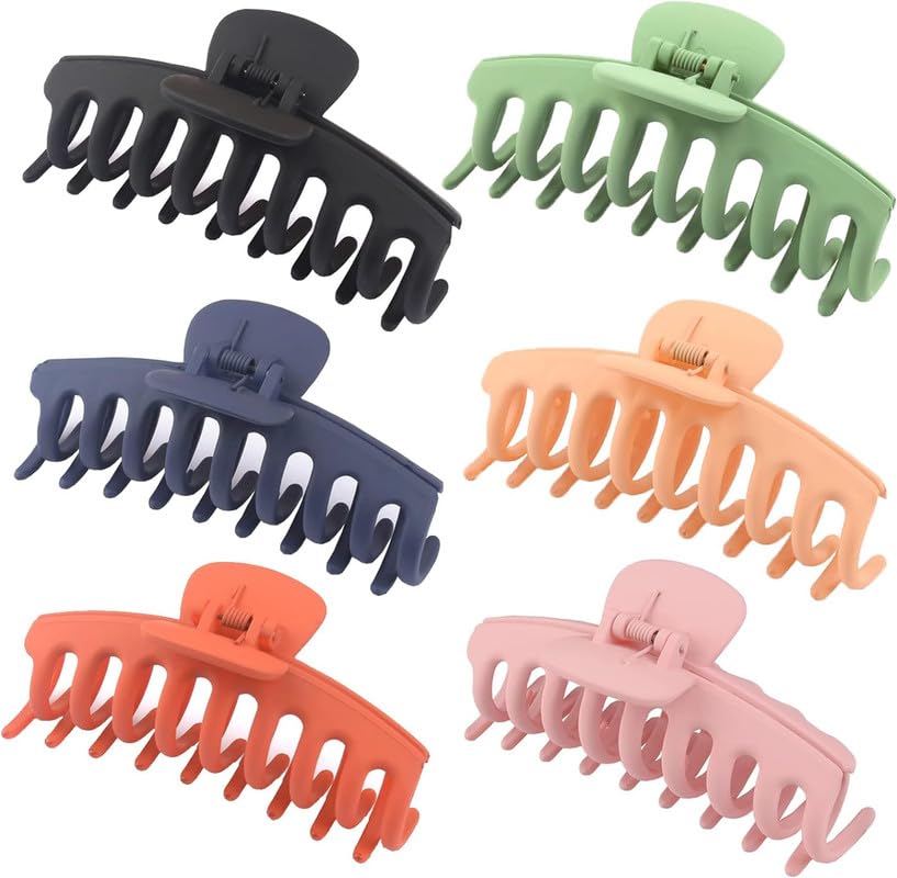 Minta 6-Pack Matte Hair Clips for Women & Girls - 4.3 Inch Large Jumbo Non-Slip Hair Clips for Thick & Thin Hair (6 Colors) - Perfect for School, Work, Gym & Everyday Styling