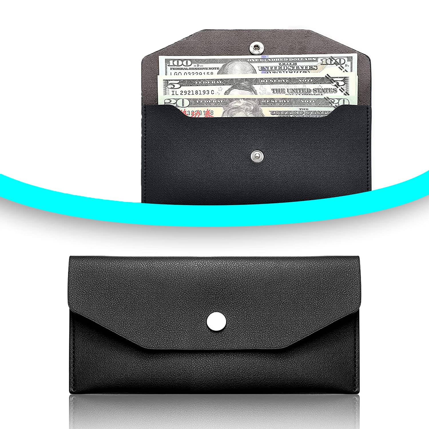 Budget Binder Cash Envelopes - PU Leather Money Organizer Wallet for Cash, Bank Cards & Deposits | Reusable Finance Planner | Perfect for Cash Budgeting, Bill Payments & Travel Money Management (Black)