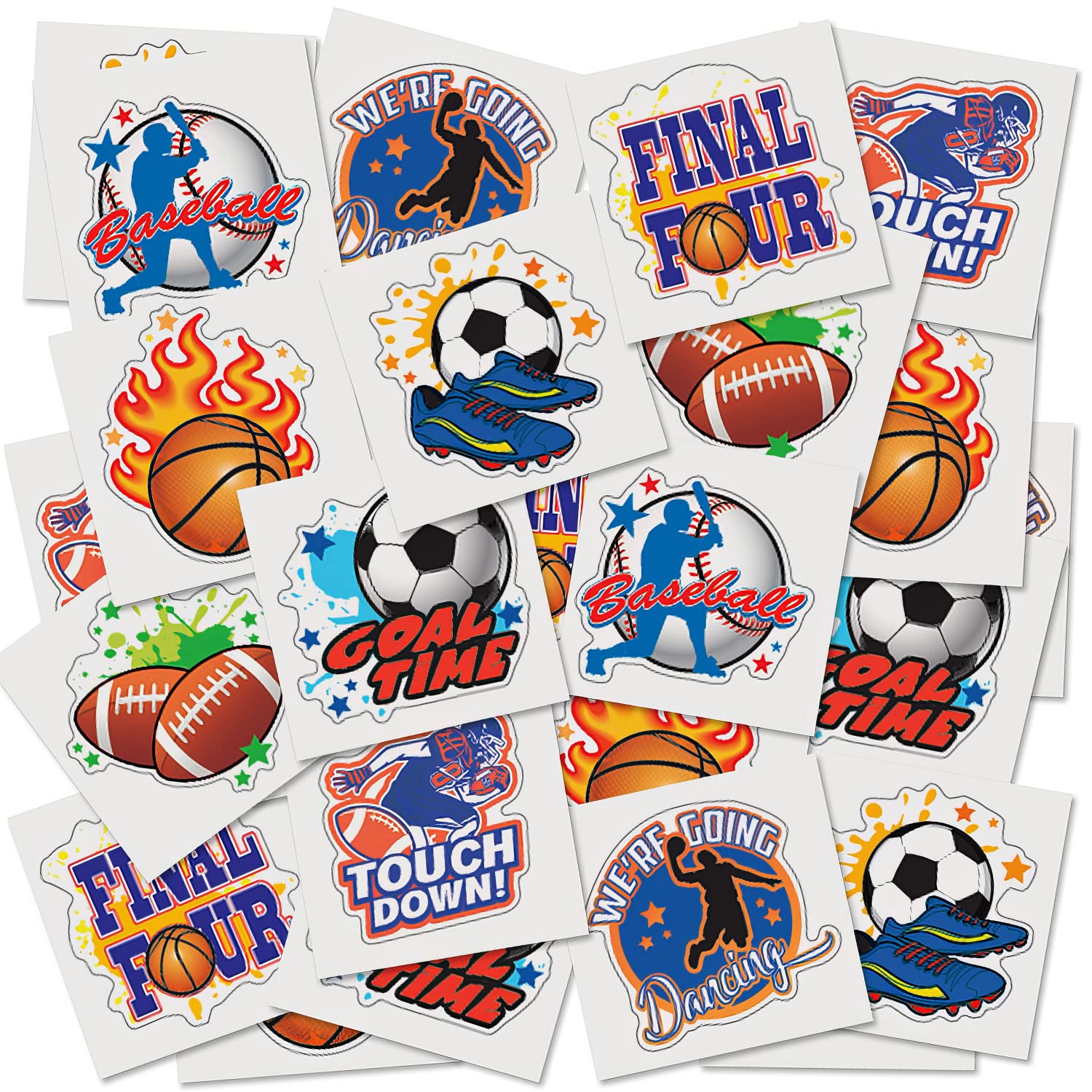 ArtCreativity 144-Piece Non-Toxic Sports Temporary Tattoos for Kids - 2 Inch Waterproof Fake Tattoos for Soccer, Football, Basketball Parties | Perfect for Birthday Decorations, Team Events & Sports-Themed Celebrations