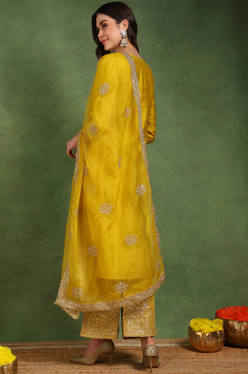 Elegant Yellow Silk Blend Kurta Set for Women | Comfortable & Stylish Indian Ethnic Wear | Perfect for Festivals, Weddings & Parties