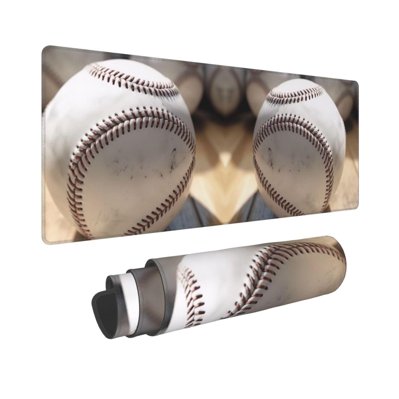 Cool Grey Baseball Print Mouse Pad - 11.8x31.5 Inches - Strong Adhesion, Durable & Non-Slip Surface - Perfect for Office Work, Gaming & Computer Use