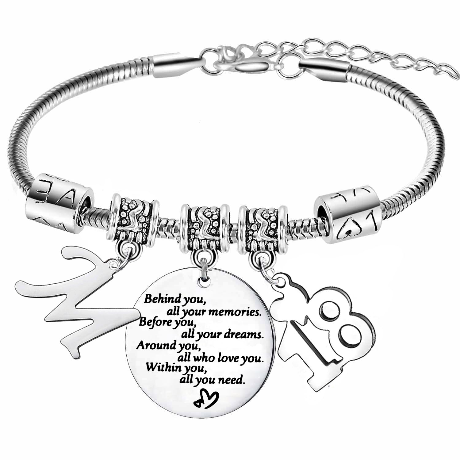 Personalized Initial Letter Birthday Bracelet - Happy 18th Birthday Gift for Friends, Teens, Girls & Boys (A-Z Customizable) - Inspirational Jewelry Present for Graduation, Party & Special Occasions