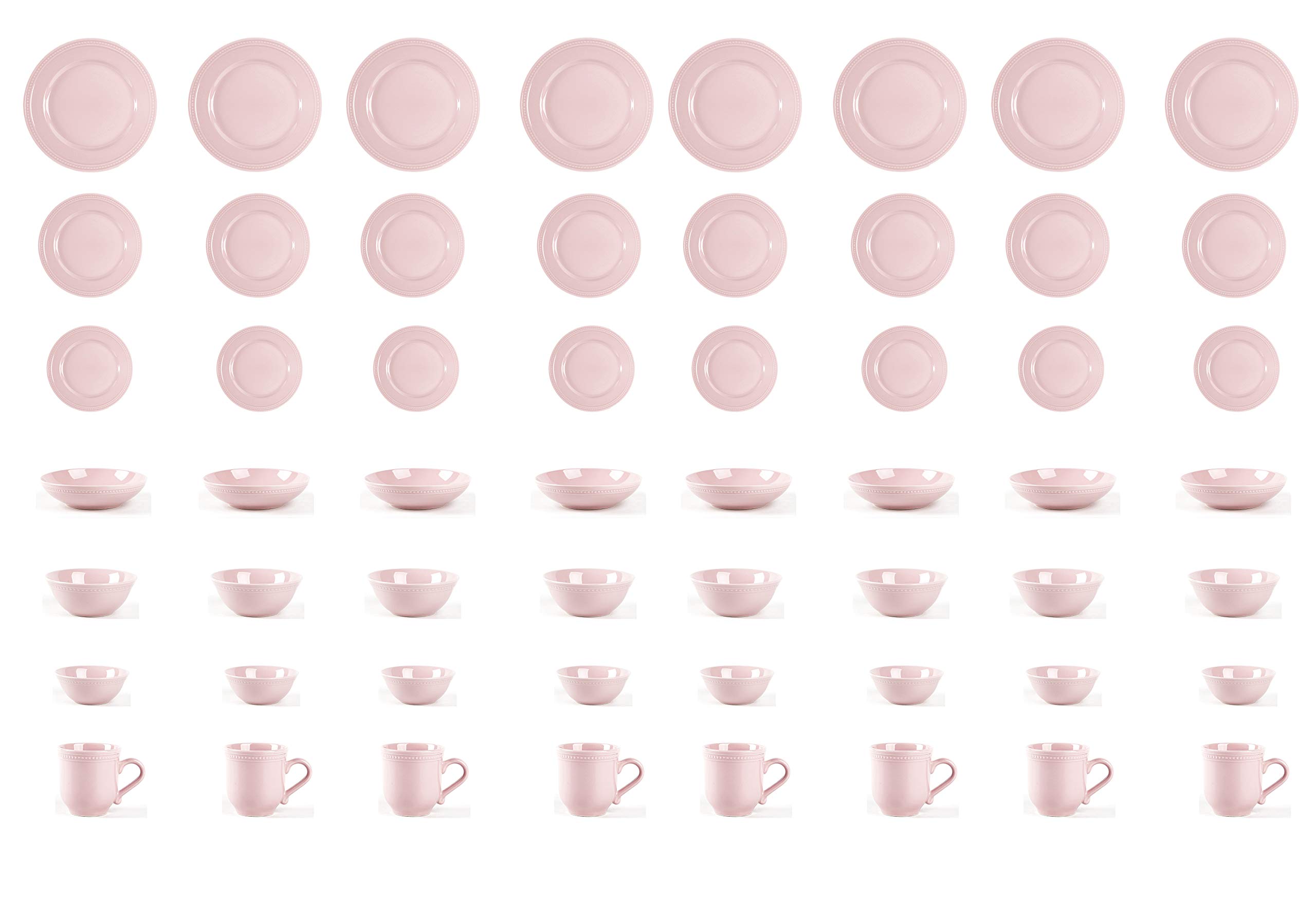 Premium Pearl Dots Stoneware Dinnerware Set - 56 Piece Dinnerware Set in Elegant Pink | Perfect for Family Dinners, Dinner Parties & Holiday Gatherings
