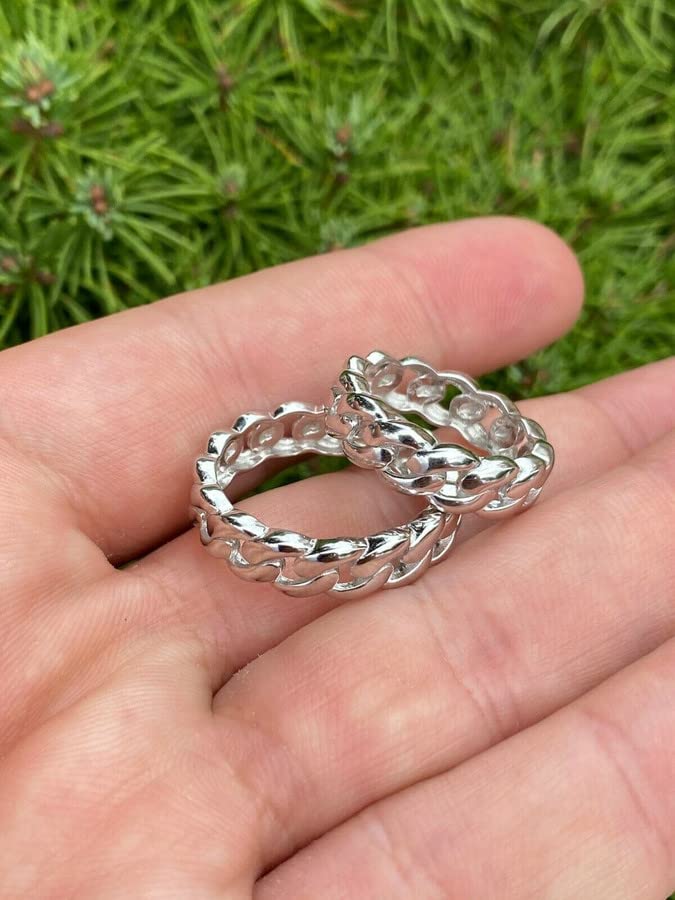 HarlemBling 925 Sterling Silver Cuban Link Ring for Men & Women - Wedding Band, Pinky or Any Finger - Real Solid Silver Jewelry - Perfect for Gifts, Parties & Everyday Wear