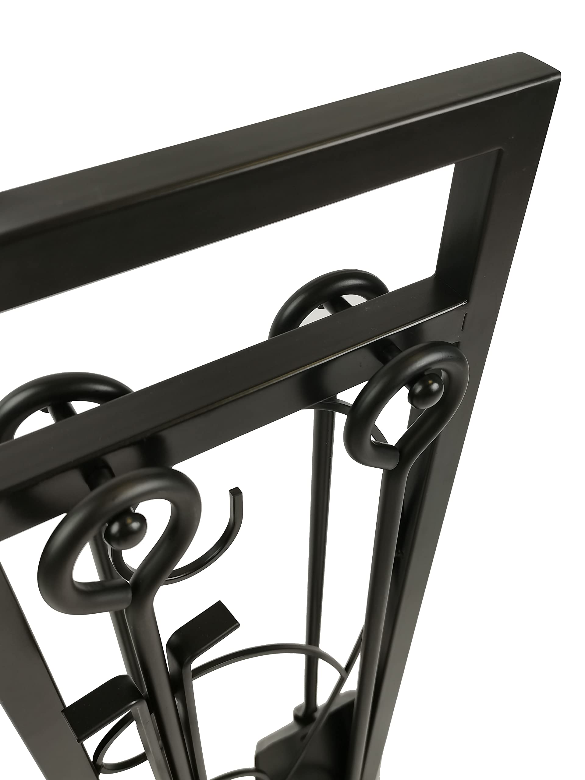 Lizh Metalwork 5-Piece Black Steel Fireplace Tool Set with Stand - Includes Poker, Tongs, Shovel & Brush - Durable Fireplace Accessories for Wood Stove, Fire Pit & Hearth Maintenance