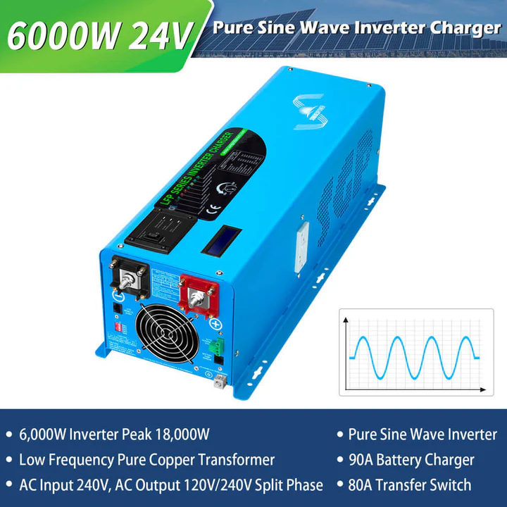 SunGoldPower Off Grid Solar Kit 6000W 24VDC 120V/240V with 10.24kWh LiFePO4 Battery & 6x370W Solar Panels | Complete Solar Power System for Homes, Cabins, RVs & Emergency Backup | SGK PRO62