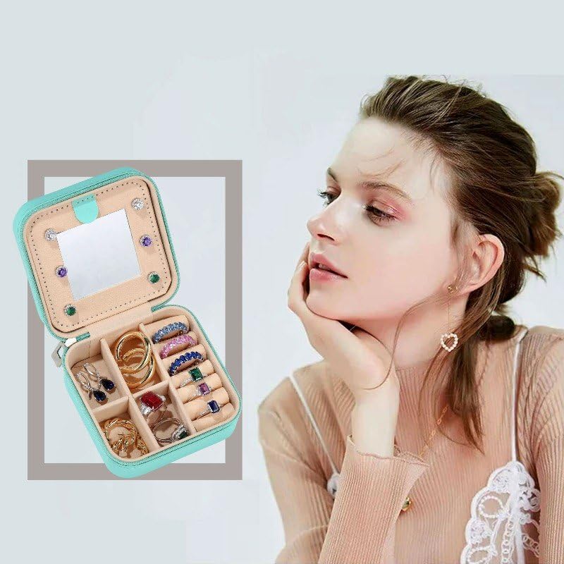 Personalized Pearl Initial Travel Jewelry Organizer for Women & Girls - Small Blue Jewelry Case with Letter A Monogram | Perfect for Vacation, Business Trips & Bridal Accessories Storage