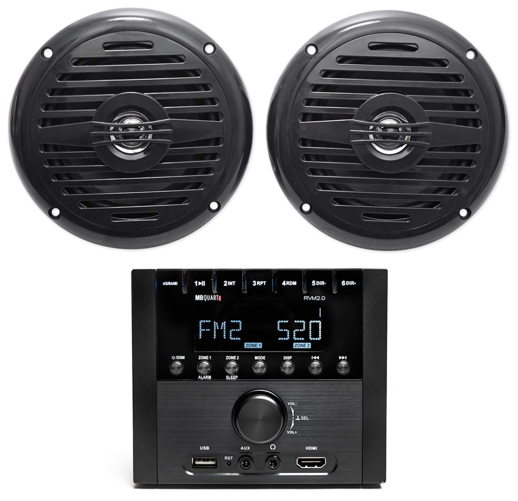 MB Quart RVM2.0 2-Zone RV Stereo with Bluetooth & Rockville MS525B 5.25