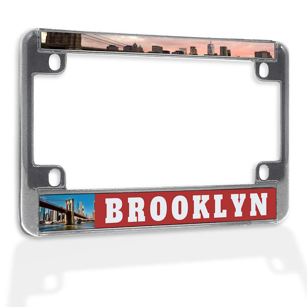 Sturdy Metal Insert Bike License Plate Frame - Weatherproof Motorcycle Accessories with Chrome Finish & 4-Hole Design - Perfect for Brooklyn Riders & Outdoor Motorcycle Enthusiasts