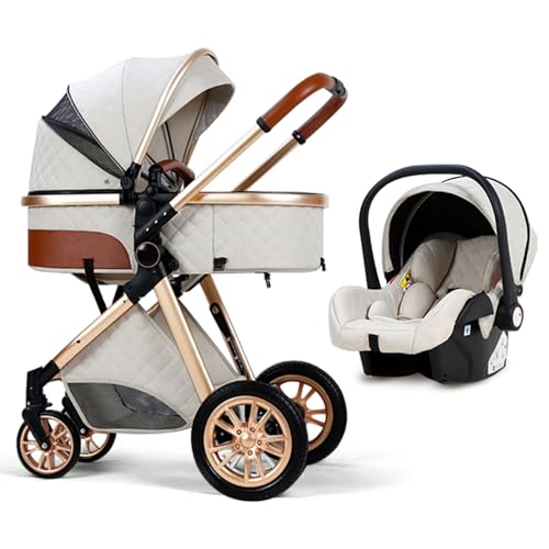 3 in 1 Baby Travel System - Lightweight Foldable Stroller with Reversible Seat & Adjustable Recline for Newborns to Toddlers (White) | Perfect for Shopping, Travel & Daily Walks