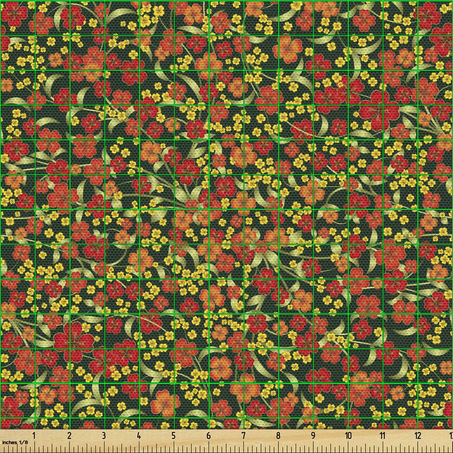 Ambesonne Floral Fabric by The Yard - Spring Botanical Print with Scattered Flowers, Dark Green & Pink Decorative Fabric for Upholstery, Curtains, DIY Crafts - 1 Yard Home Decor Material | Perfect for Sofa Covers, Pillowcases & Table Runners