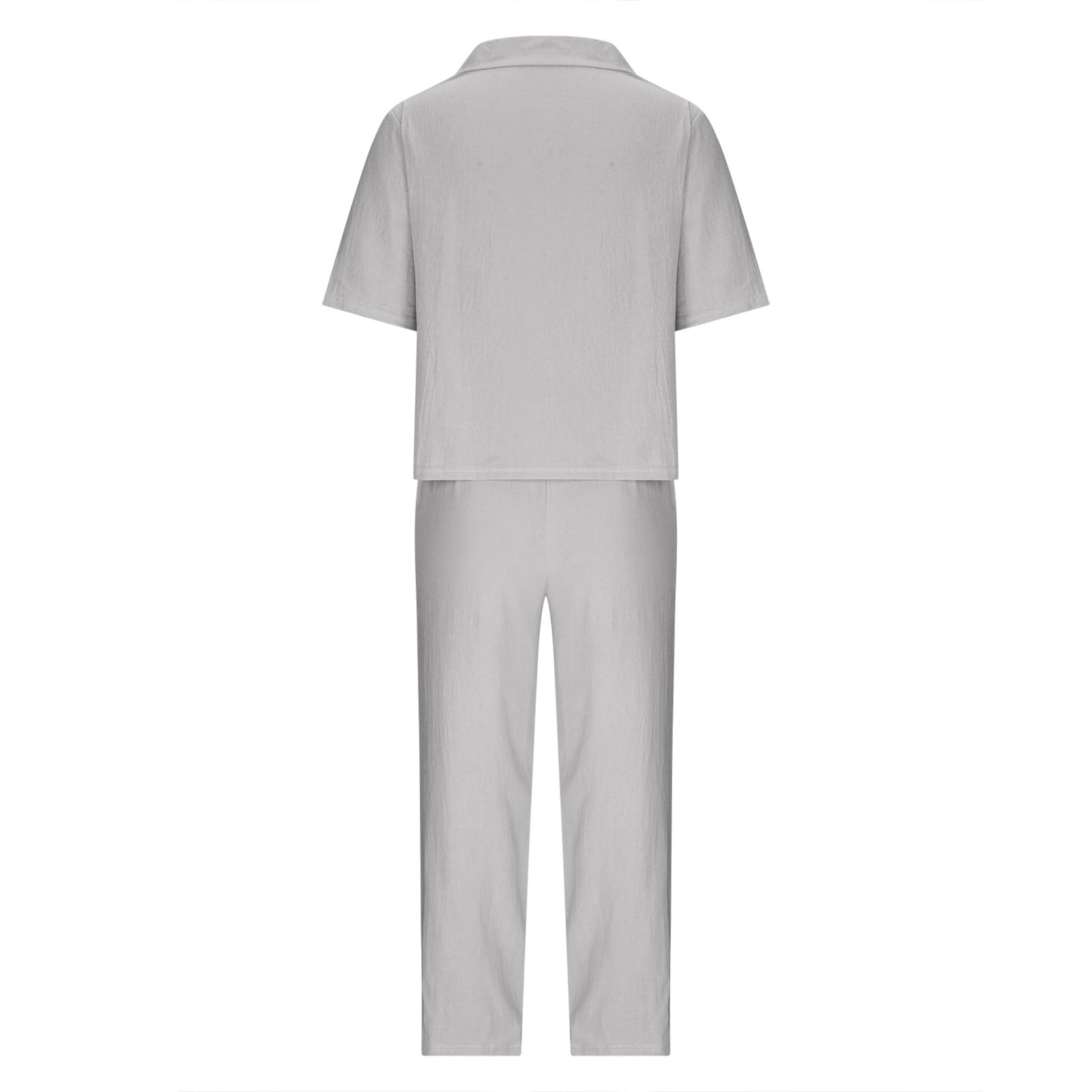 Women's Linen Lounge Set - Soft Short Sleeve Crop Top & Wide Leg Pants Comfy Two-Piece Outfit for Home, Yoga, Travel & Casual Wear (Grey)