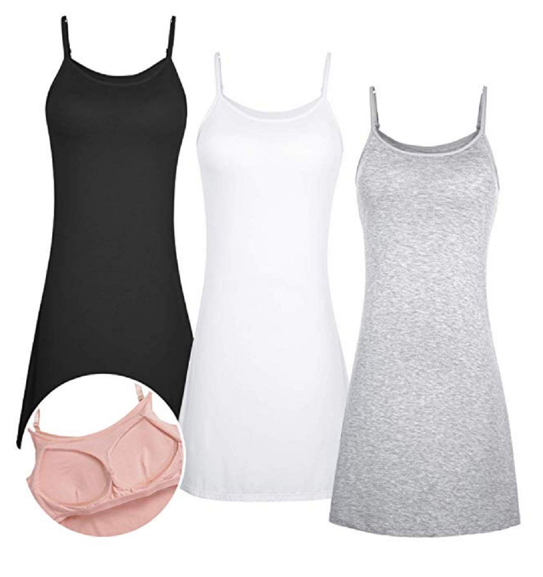 MIXZONES Super Comfy Women's Spaghetti Strap Scoop Neck Seamless Long Cami Slip - Soft Stretchy Sleepwear & Layering Piece for Dresses, Nightgowns, and Lounge Wear