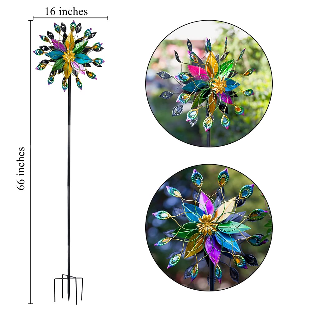 DREAMYSOUL 360 Degree Metal Wind Spinner for Yard & Garden - Large Outdoor Wind Sculpture Decor (66 x 16 Inches) - Perfect for Patio, Lawn, Backyard & Landscape Decoration