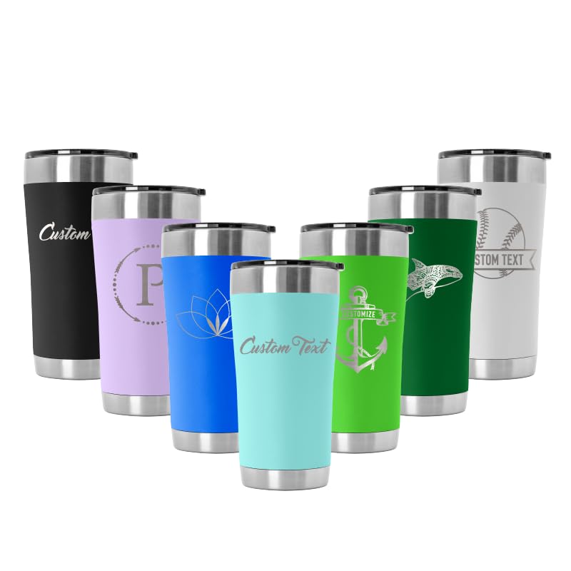 20 oz Vacuum Insulated Stainless Steel Tumbler with Lid - Double Wall Travel Mug, Custom Laser Engraving Options (Aqua) - Perfect for Coffee, Tea & Cold Drinks On The Go, Office & Outdoor Adventures