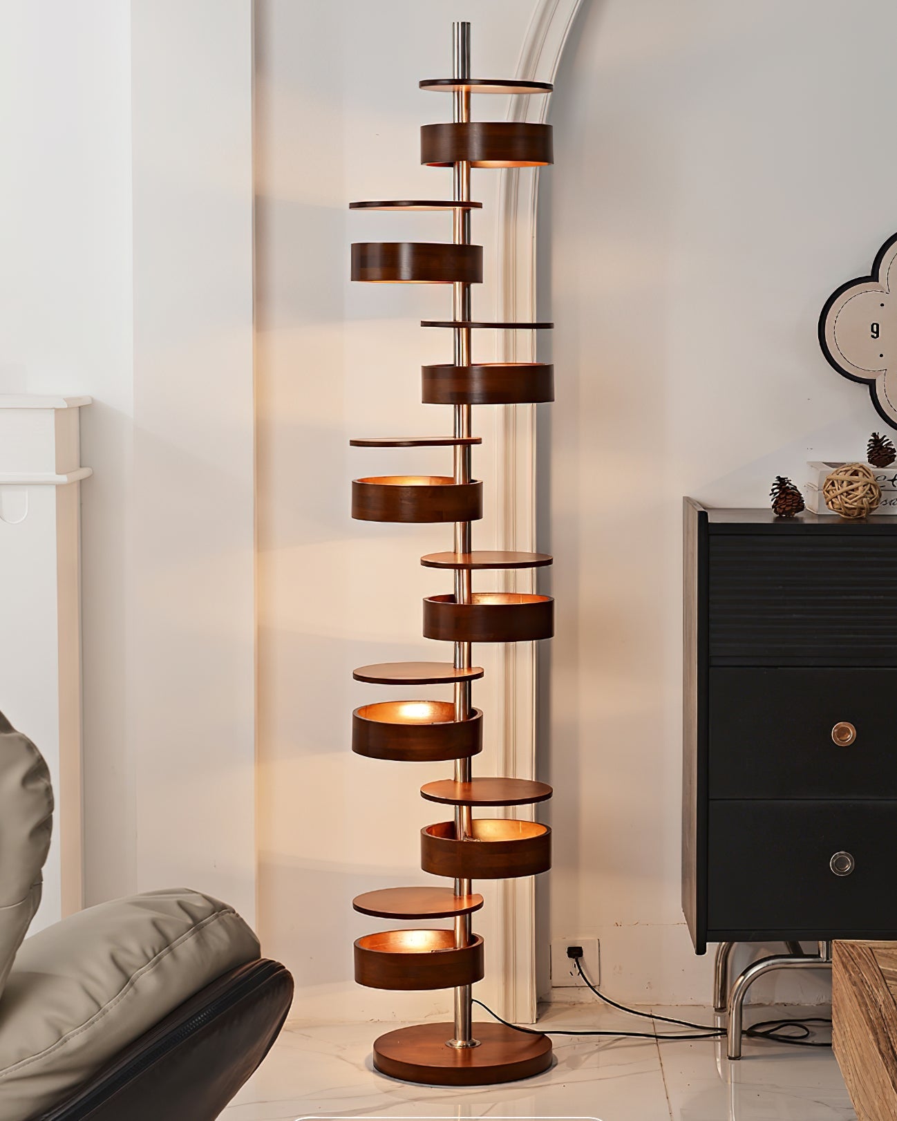 Modern Wooden Floor Lamp with Adjustable Height - Warm LED Lighting for Living Room, Bedroom & Office - Scandinavian Style Home Decor