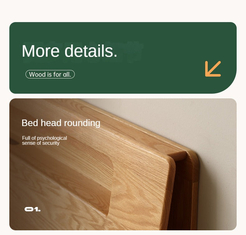 Solid Oak and Beech Wood Bed with Built-in LED Lights and Bookshelf - Modern Bedroom Furniture for Small Spaces, Lofts, and Studio Apartments