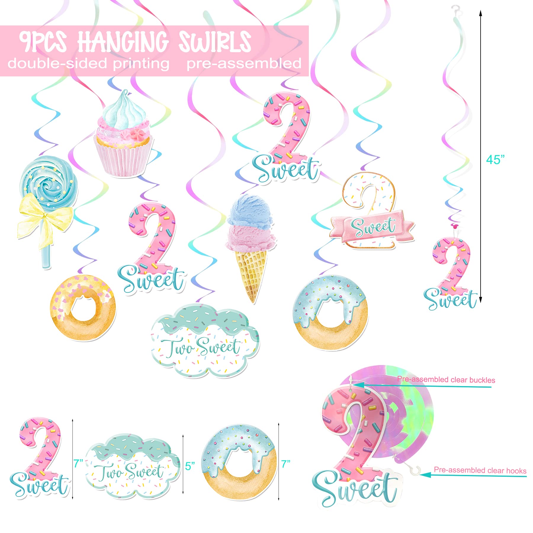 2nd Birthday Party Decorations for Girls - Donut Theme Banner, Cake Topper & Balloon Garland Set - Perfect for Baby's 2nd Birthday Celebrations, Photo Backdrops and Sweet Themed Parties