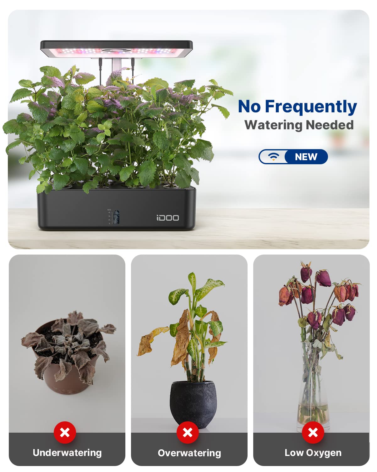 iDOO 12-Pod Hydroponics Growing System Kit with LED Grow Light, Built-in Fan & Auto Timer - Indoor Herb Garden for Home, Adjustable Height up to 11.3
