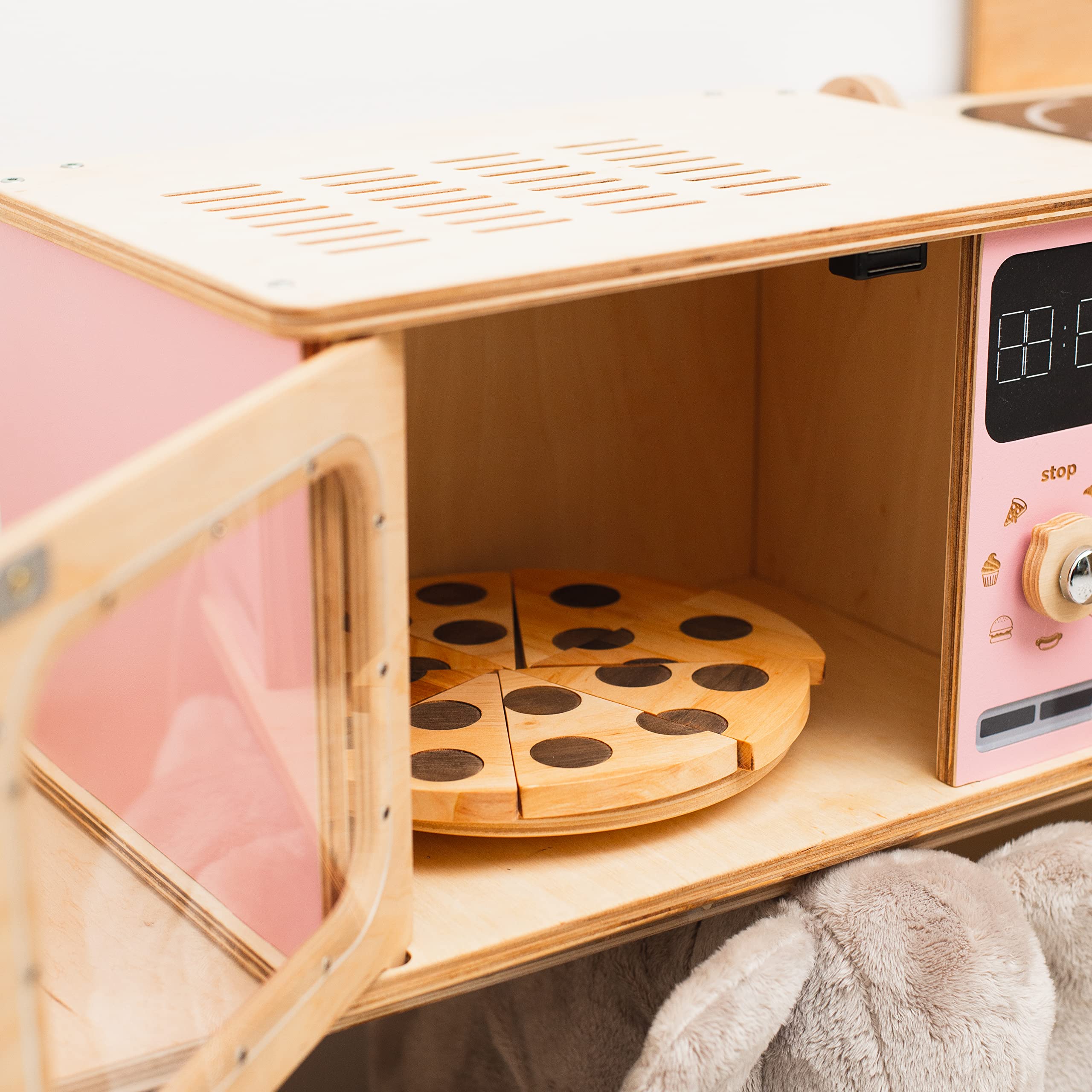 Montessori Wooden Kids Microwave Oven Toy - Natural Wood Play Kitchen for Toddlers 2-3 Years | Pretend Play, Learning Toy, Nursery Decor & Birthday Gift (Dark Walnut) - Perfect for Playrooms, Daycares & Montessori Classrooms