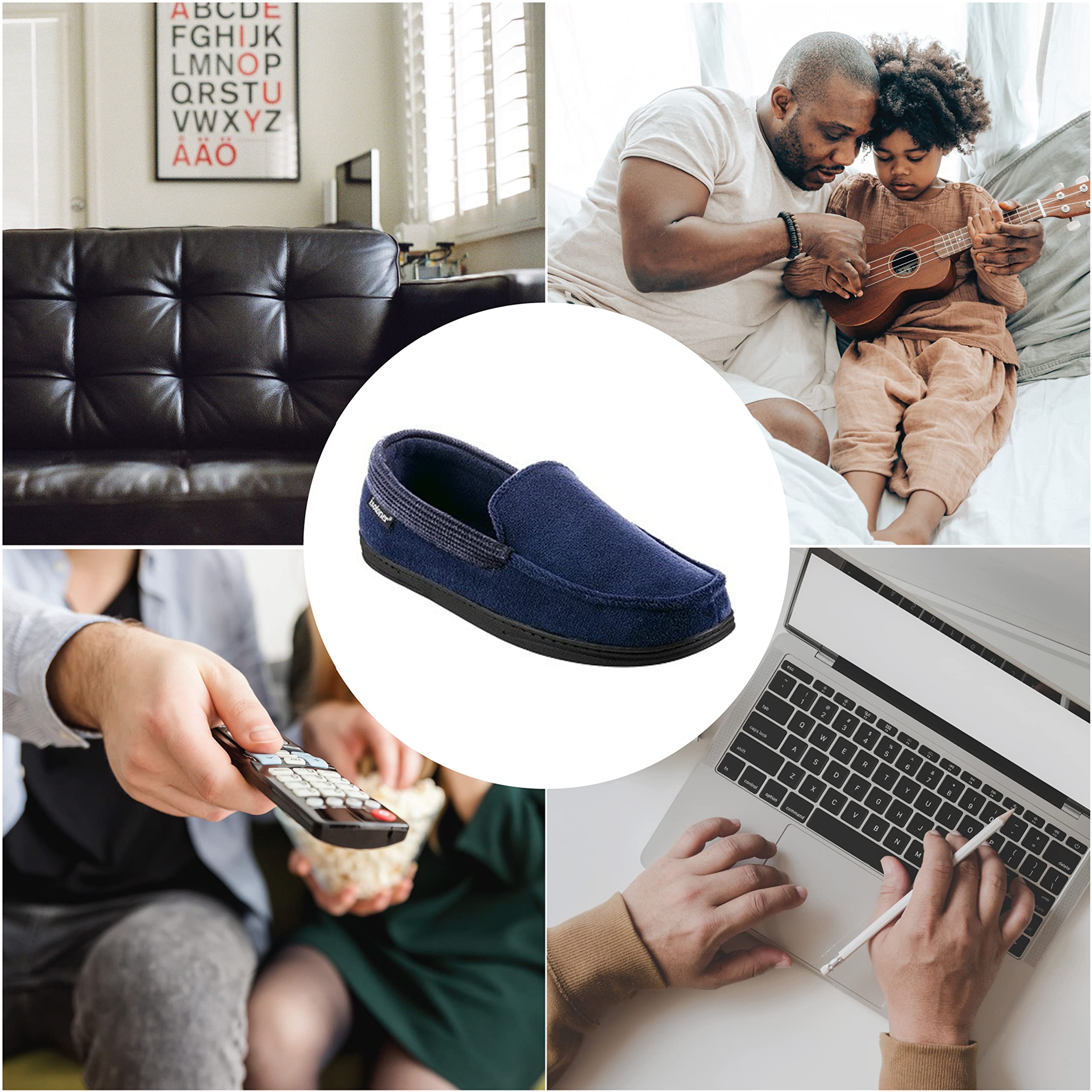 Isotoner Men's Microterry & Waffle Travis Moccasin Slippers - Memory Foam Insole, Durable Rubber Outsole - Cozy House Shoes for Indoor/Outdoor Wear