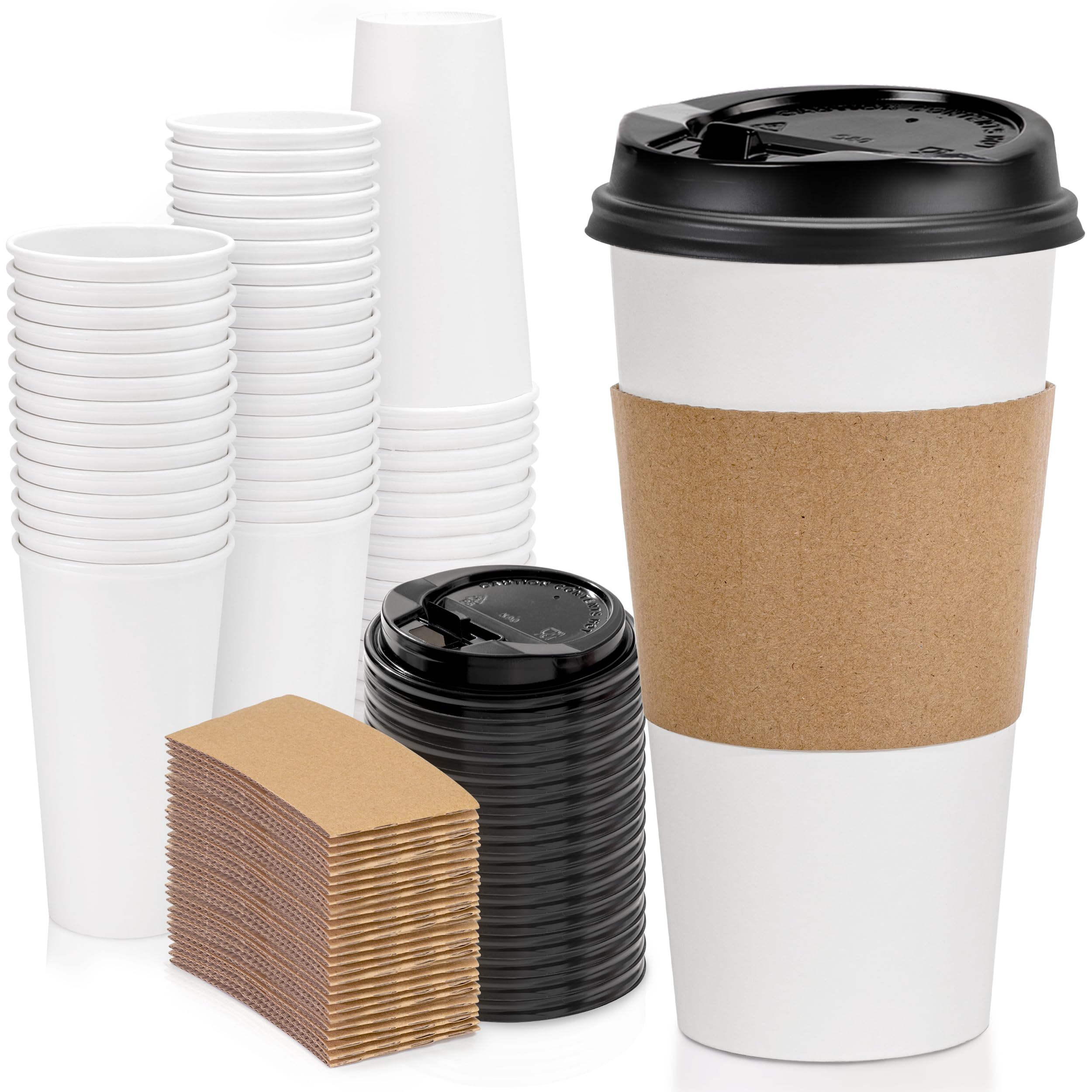 100-Pack 20oz Disposable Coffee Cups with Lids & Sleeves - Leak-Proof To-Go Paper Cups for Hot Beverages - Durable Meal Prep Cups for Coffee, Tea, Hot Chocolate - Perfect for Home, Office, Cafes, Parties & Meal Delivery Services