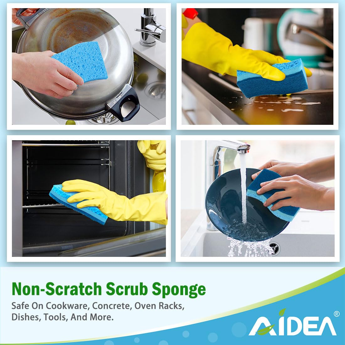 AIDEA Non-Scratch Scrub Sponges - 24 Pack | Safe for Non-Stick Cookware & Delicate Surfaces | Fast Cleaning Kitchen & Bathroom Sponges | Perfect for Dishes, Countertops, and Household Cleaning