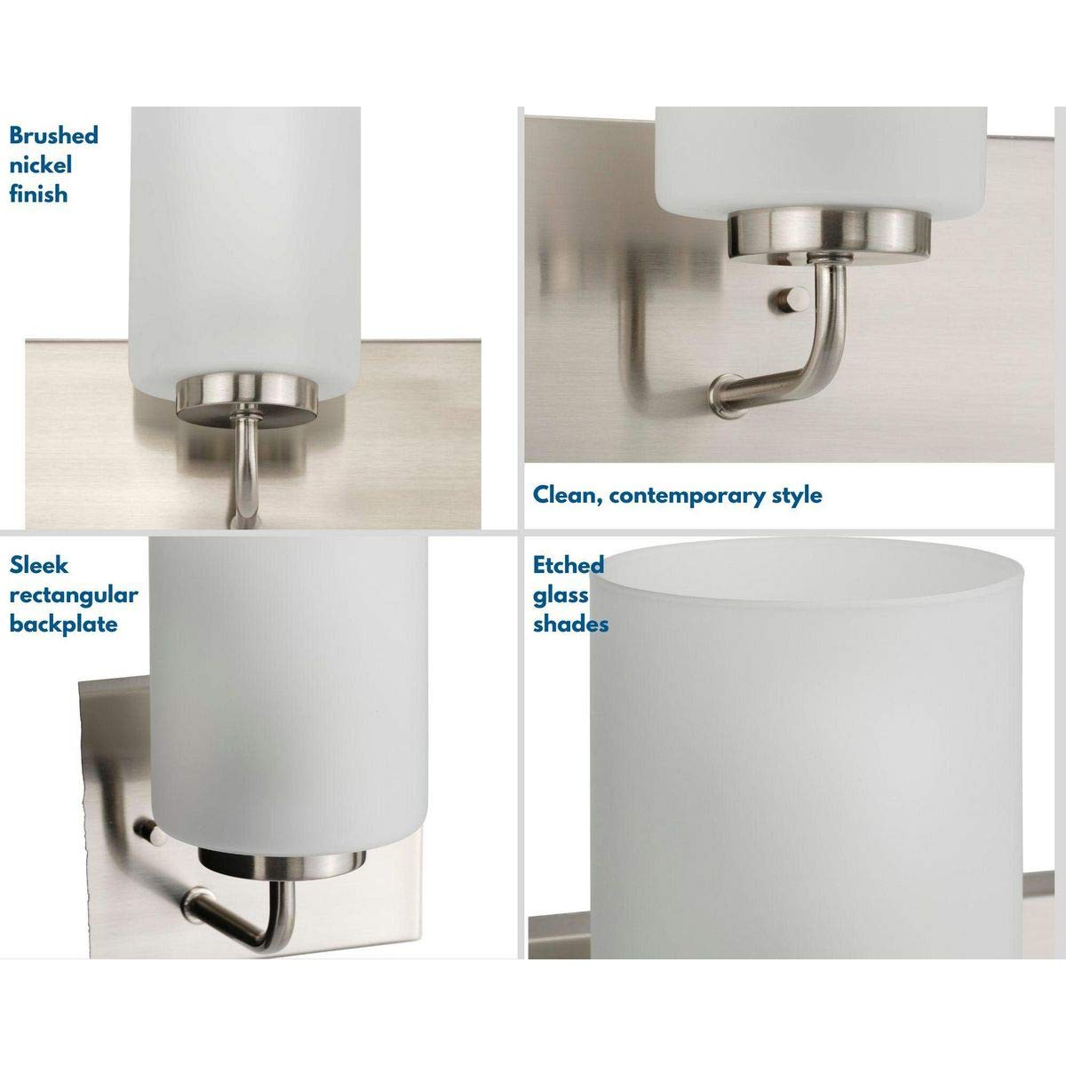 Progress Lighting Merry Collection 4-Light Brushed Nickel Bathroom Vanity Light with Etched Glass Shades - Perfect for Modern and Transitional Bathroom Decor