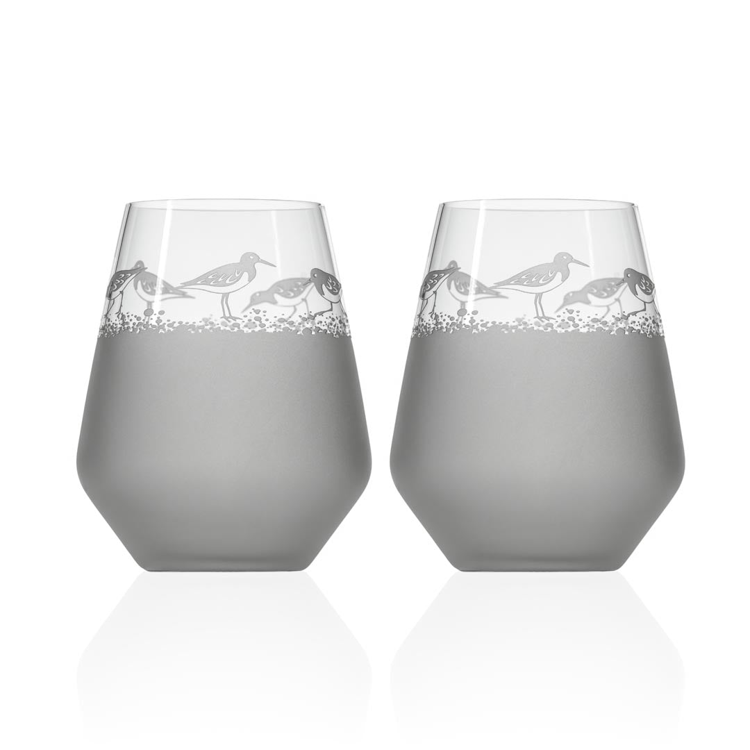 Sandpiper 18oz Stemless Wine Tumbler Glass Set of 2 - Durable & Elegant Cups for Red Wine, White Wine, Cocktails - Perfect for Parties, Picnics, and Home Entertaining