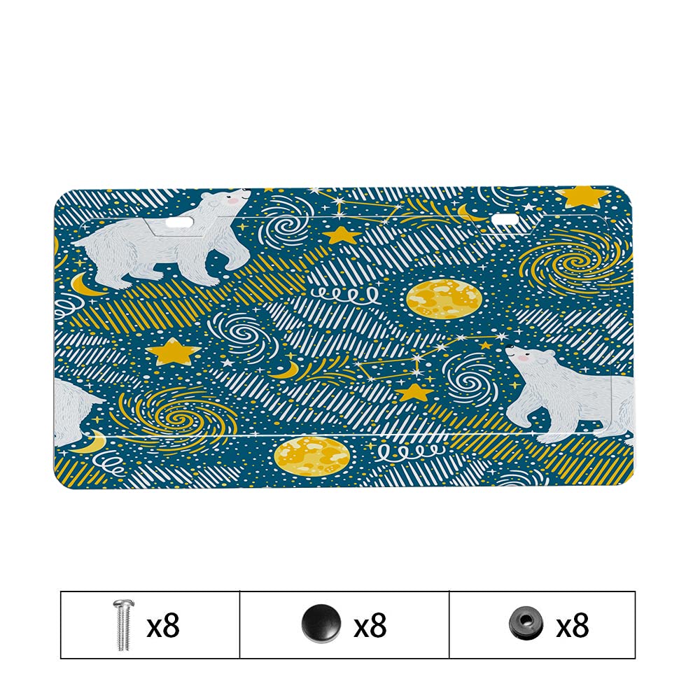 Polar Bear License Plate Cover - Moon Star Galaxy Cosmos Snow North Pole Night Abstract White Car Plate Frame for Women & Men - Perfect for Winter Car Decor, Holiday Gifts & Arctic-Themed Vehicle Accessories